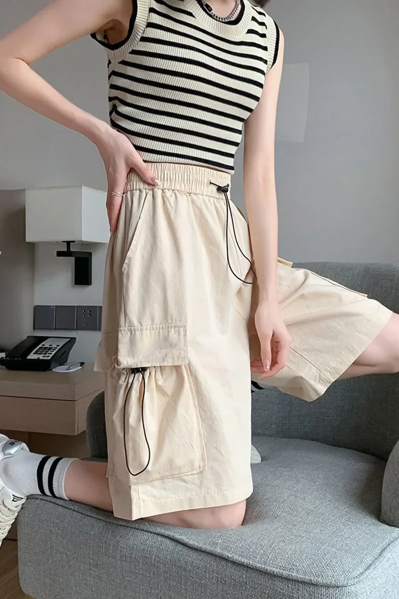 Smvp Streetwear Hip Hop Cargo Shorts Women Harajuku High Waist Baggy Y2K Short Pants Korean Trendy Big Pocket Bf Shorts Summer
