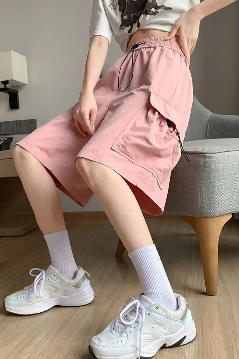 Smvp Streetwear Hip Hop Cargo Shorts Women Harajuku High Waist Baggy Y2K Short Pants Korean Trendy Big Pocket Bf Shorts Summer