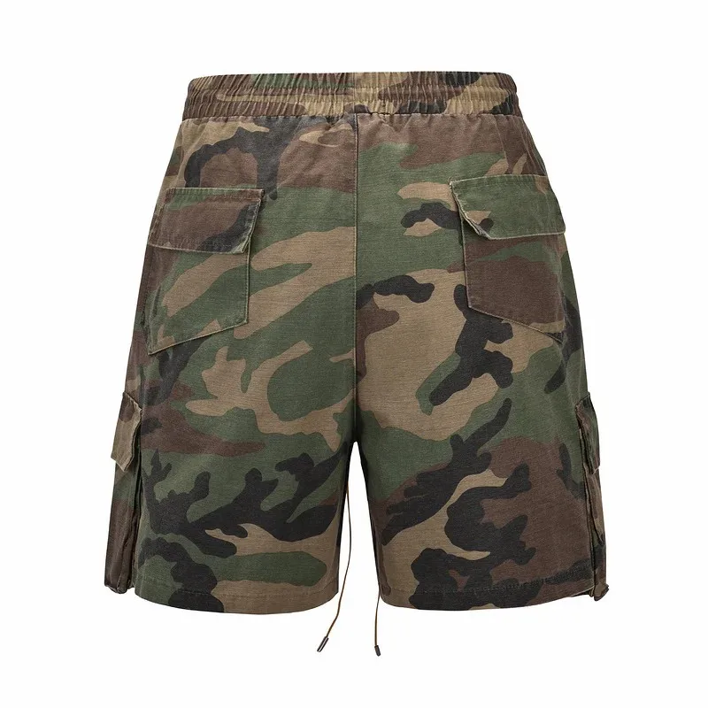 New Fashion Multi-pocket Camouflage Drawstring Jeans Knee Shorts Casual Hip-hop Fashion Loose Comfortable Women's Pants