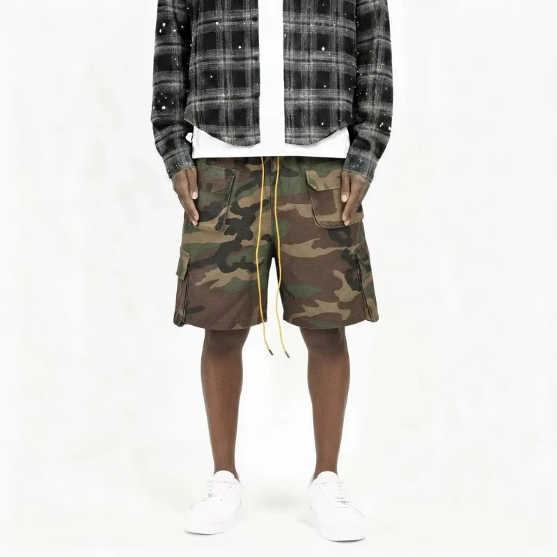 New Fashion Multi-pocket Camouflage Drawstring Jeans Knee Shorts Casual Hip-hop Fashion Loose Comfortable Women's Pants