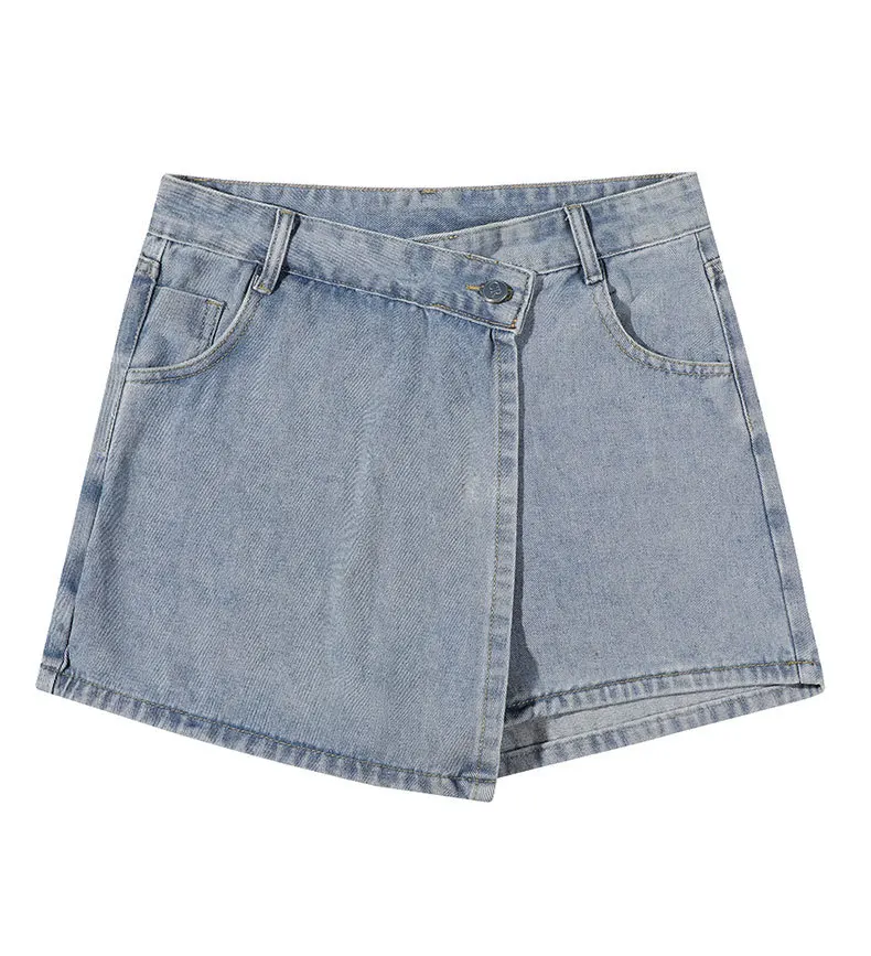 2026 Summer Women High Waist A-line Shorts Light Color Fake Two-piece Design Elegant Slimming Hot Girl Pants Denim Short Skirt