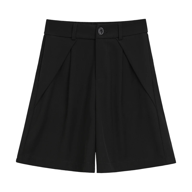 QOERLIN S-4XL Half Shorts Women Bermuda Suit Shorts Elegant Loose Casual High Waist Wide Leg Elastic Waist Black Shorts Summer