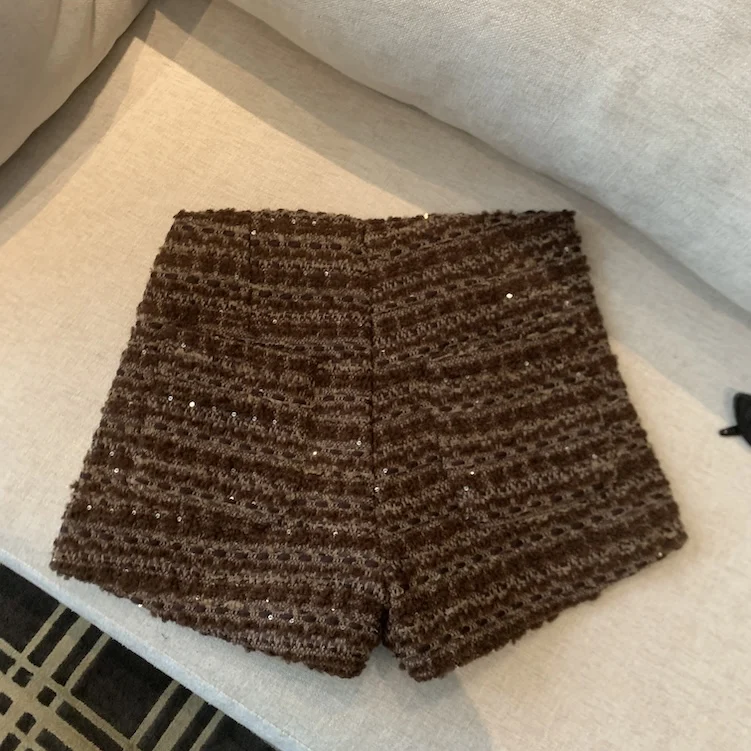 Retro New Autumn Winter Black Beige Sexy Club Zipper Shorts Women Brown Elegant Versatile Short Pants Popular High Street Trendy