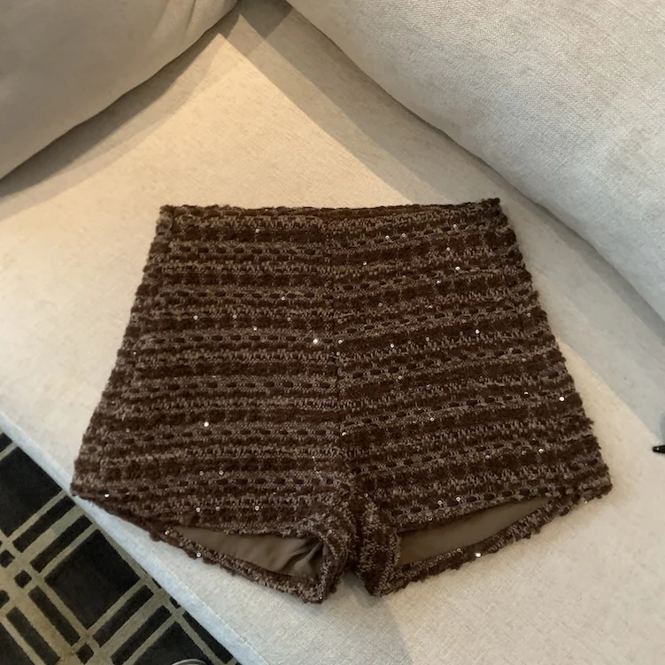 Retro New Autumn Winter Black Beige Sexy Club Zipper Shorts Women Brown Elegant Versatile Short Pants Popular High Street Trendy