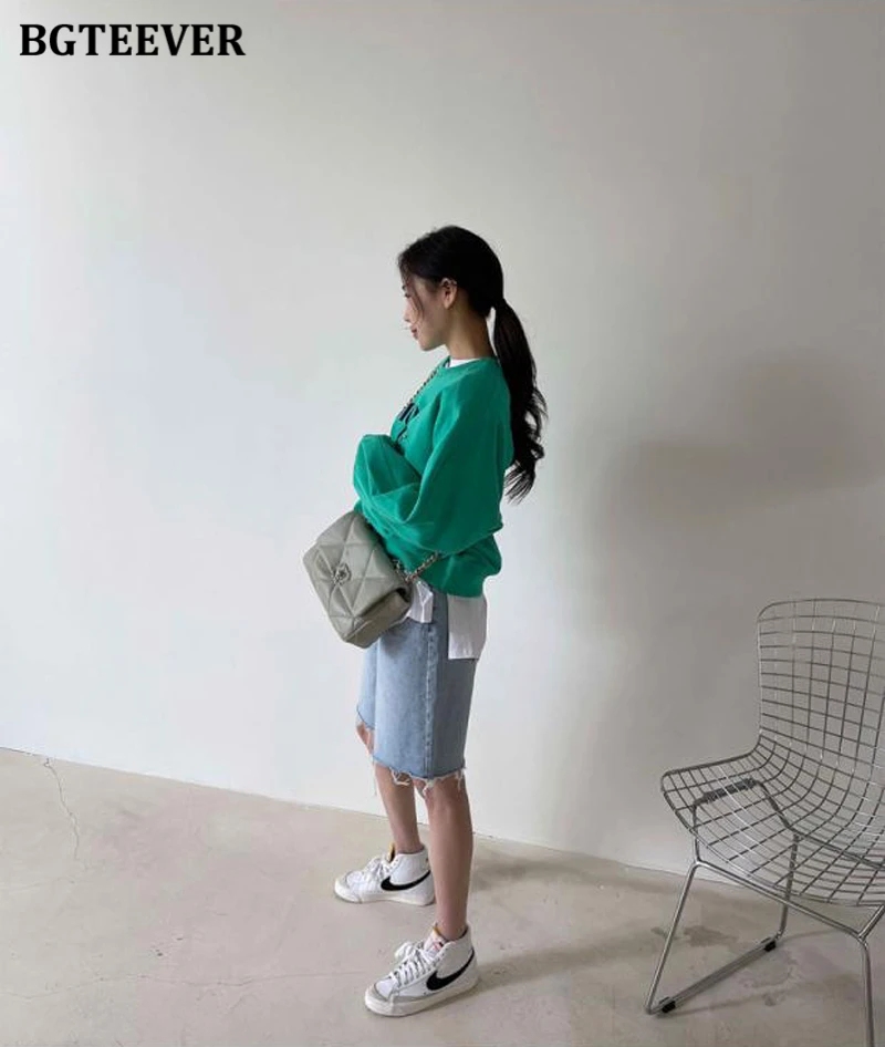 BGTEEVER Spring Summer Loose Ripped Holes Ladies Wide Leg Jeans Shorts High Waist Pockets Straight Women Denim Shorts 2022