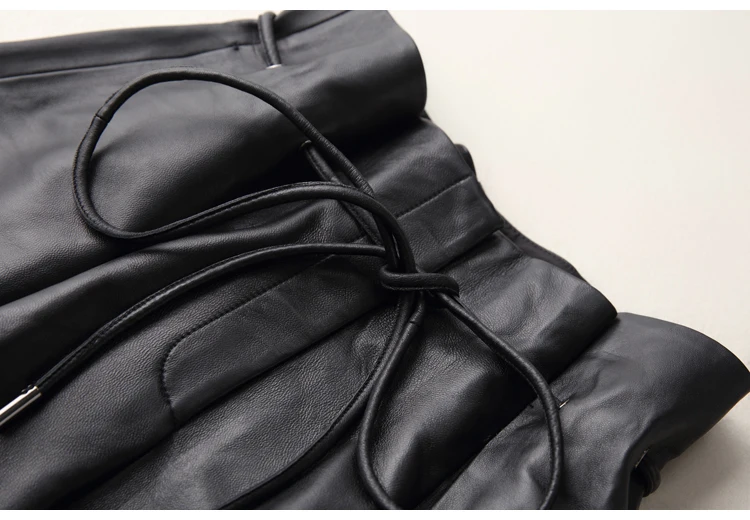 2025 Spring Ladies New Europe/America High Waist Genuine Leather Shorts Women Tether Belt Loose Wide Short Pants Street Scanties