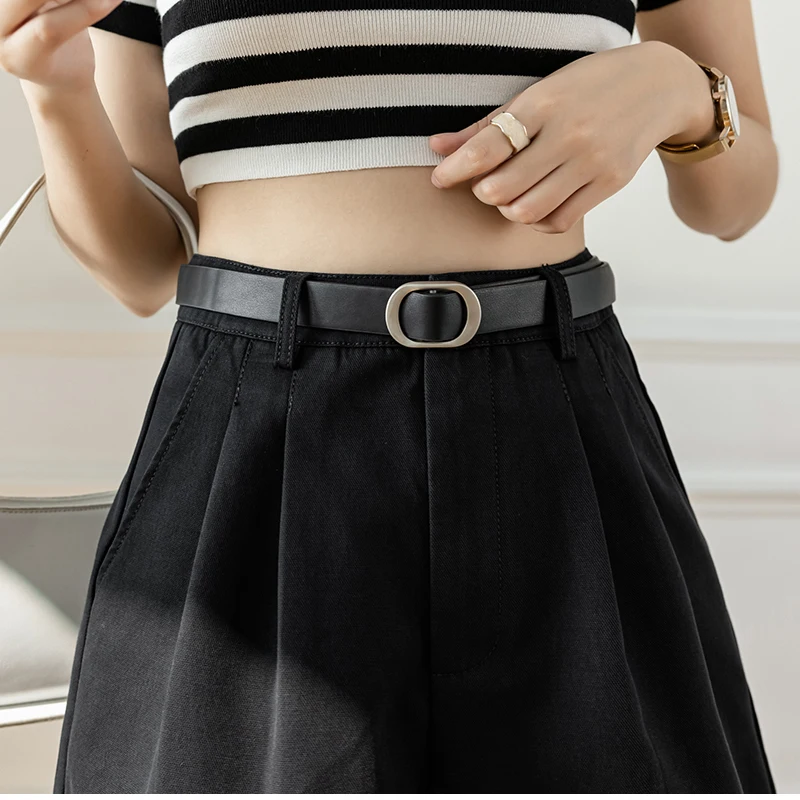 QOERLIN Retro Belted Bermuda Black Shorts Women High Waist Loose Casual Pocket Half Trousers 2022 Summer New Clothing S-XL