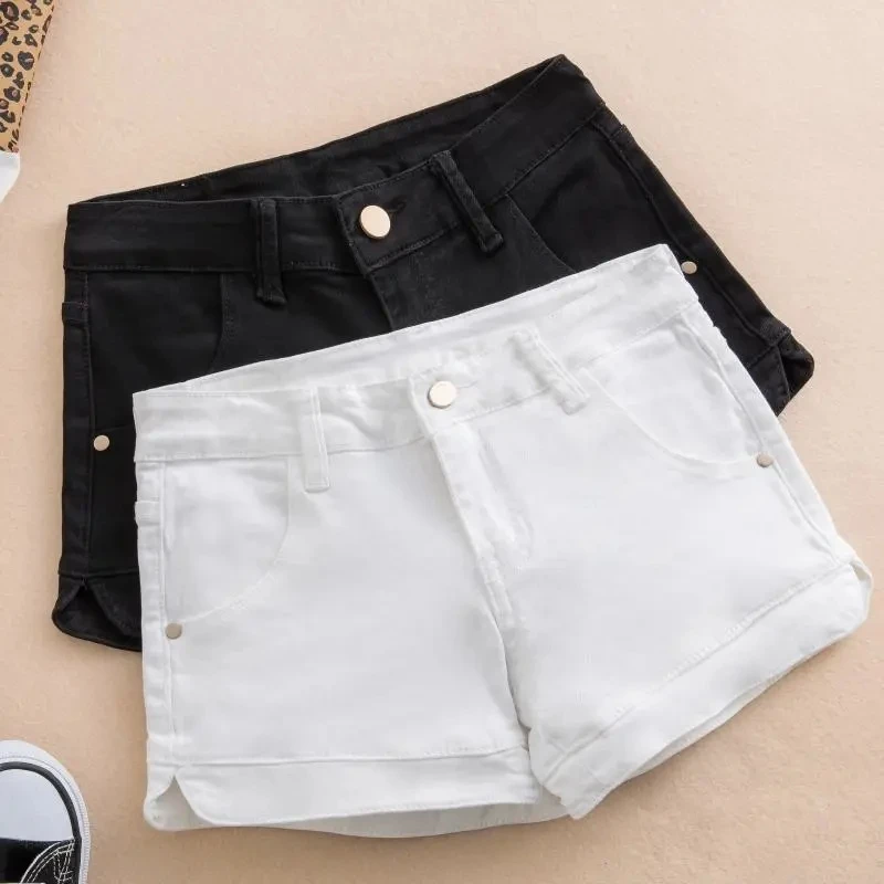 White Denim Shorts Women Low waisted 2026 New Korean version Slim Elastic Skinny Buttocks Wrapped Sexy Short Hot pants Female