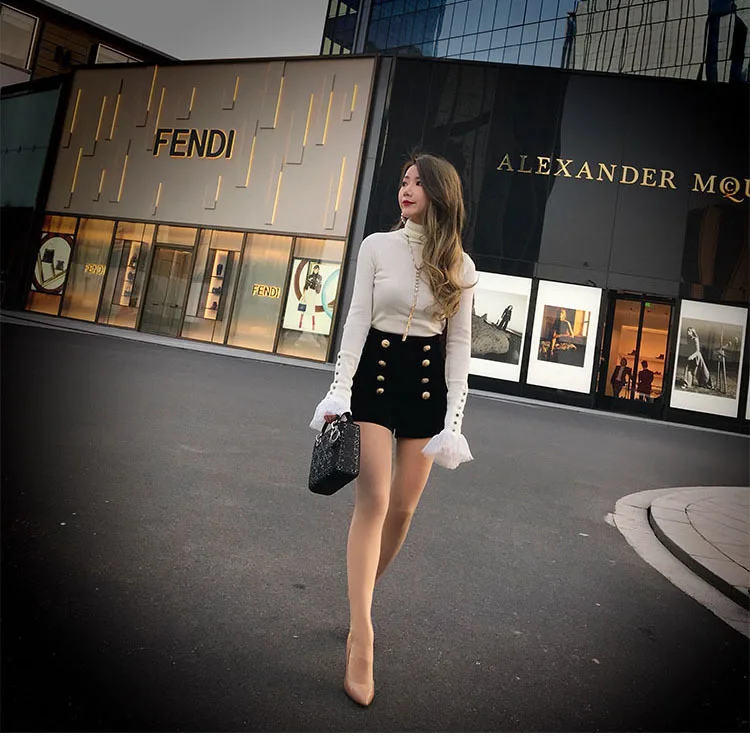 Autumn Winter High Waist Velvet Wide Leg Shorts Women Chic Double Breasted Short Pants Fashion Sexy Bottoms Casual Ropa Mujer