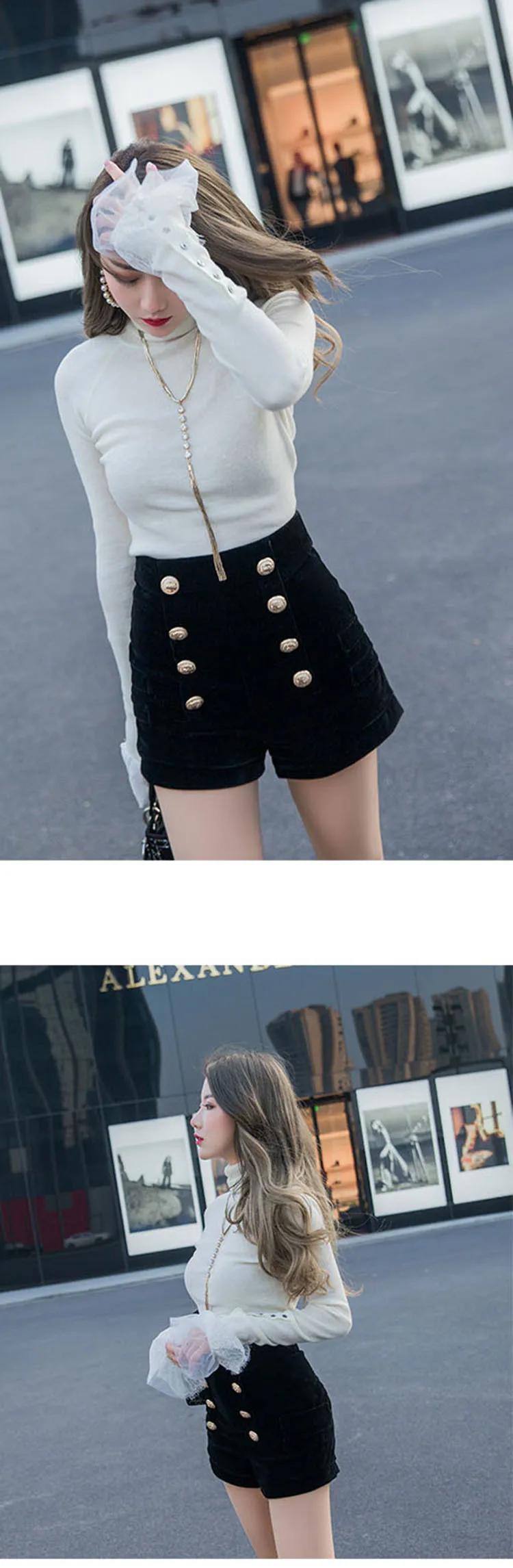 Autumn Winter High Waist Velvet Wide Leg Shorts Women Chic Double Breasted Short Pants Fashion Sexy Bottoms Casual Ropa Mujer