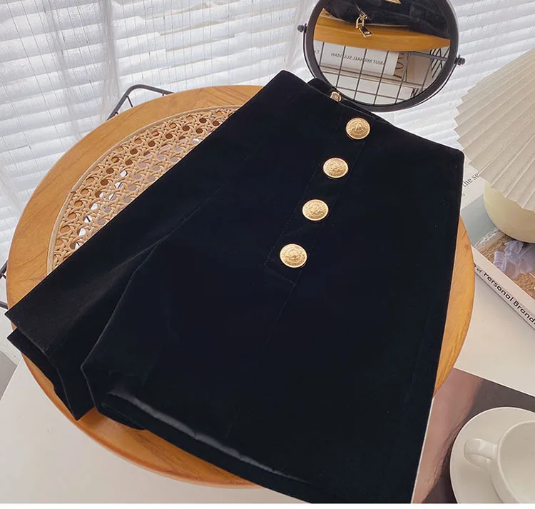 Autumn Winter High Waist Velvet Wide Leg Shorts Women Chic Double Breasted Short Pants Fashion Sexy Bottoms Casual Ropa Mujer