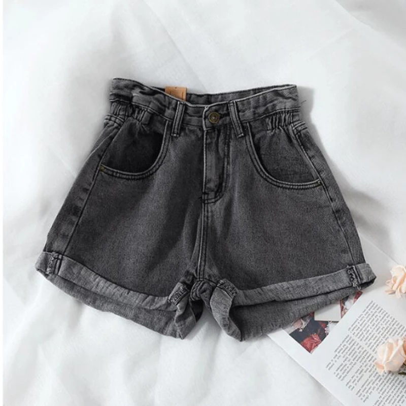 ZMZBCH Summer High Waist Denim Shorts Women Casual Loose Ladies Fashion Plus Size Elastic Waist Wide Leg Short Jeans Female