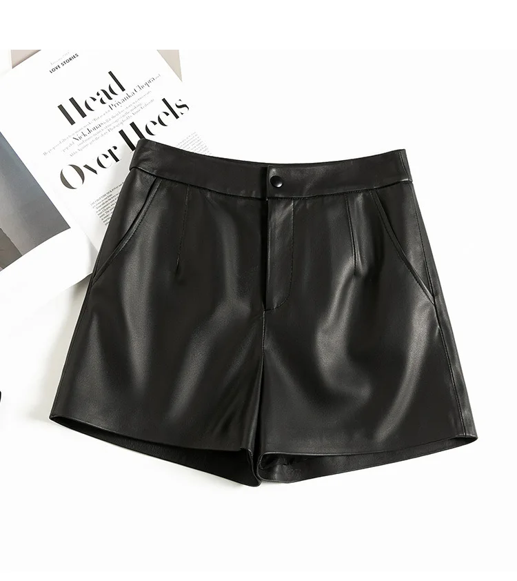 Leather Shorts Women Genuine Sheepskin Short Pants High Waist Sexy Women 2025 New In Outwears