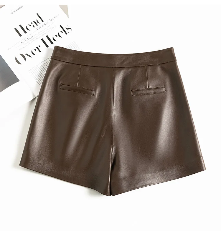 Leather Shorts Women Genuine Sheepskin Short Pants High Waist Sexy Women 2025 New In Outwears