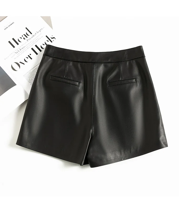 Leather Shorts Women Genuine Sheepskin Short Pants High Waist Sexy Women 2025 New In Outwears