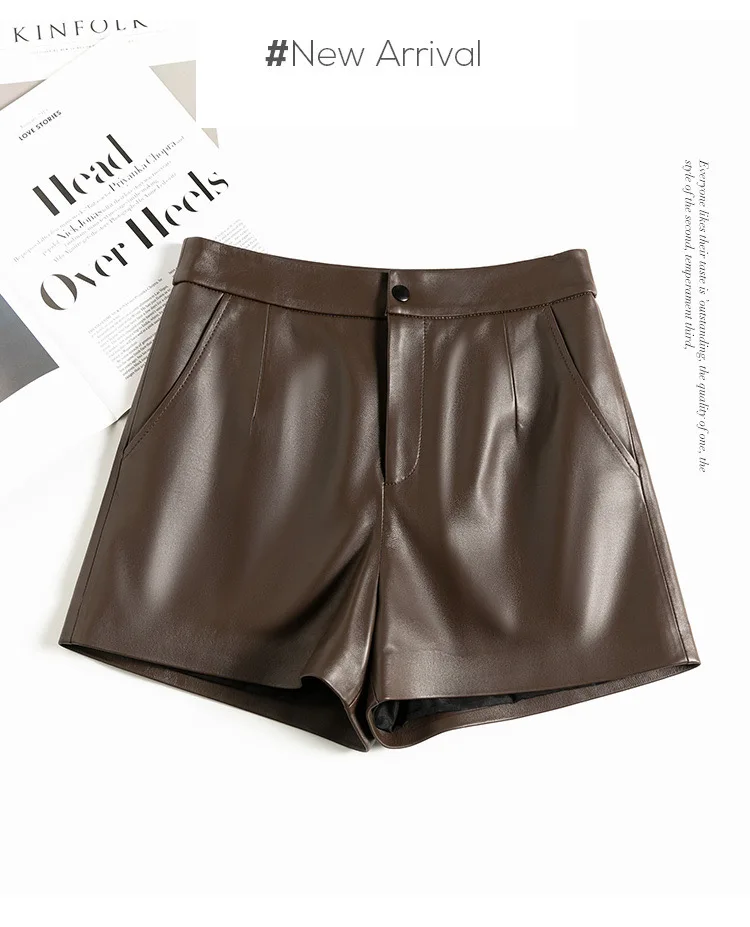 Leather Shorts Women Genuine Sheepskin Short Pants High Waist Sexy Women 2025 New In Outwears