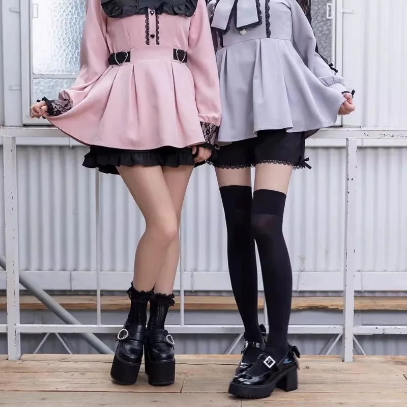Cute Shorts for Women 2025 New Bottoms Japanese Pantalones Cortos De Mujer Ruffles Bow Lace Slim Fit Summer Black Shorts 49D675