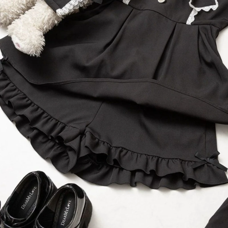 Cute Shorts for Women 2025 New Bottoms Japanese Pantalones Cortos De Mujer Ruffles Bow Lace Slim Fit Summer Black Shorts 49D675
