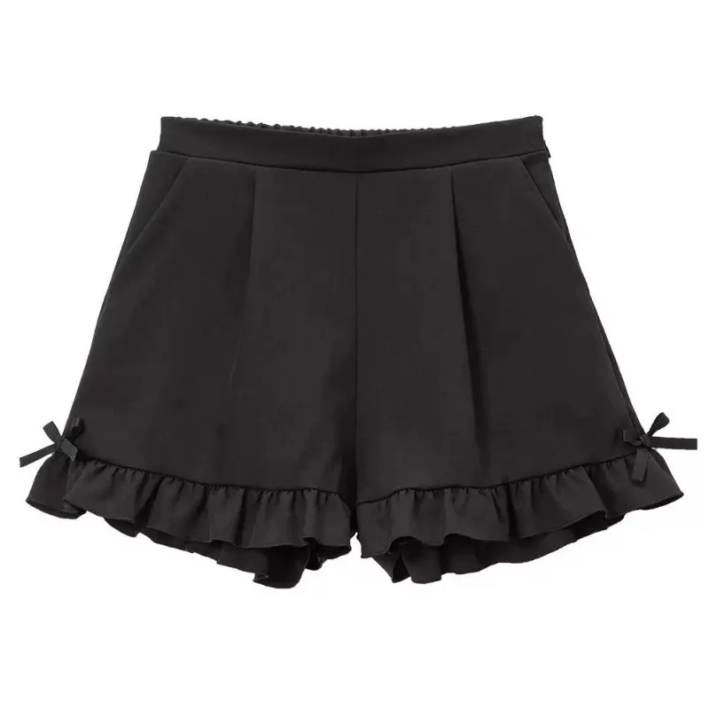Cute Shorts for Women 2025 New Bottoms Japanese Pantalones Cortos De Mujer Ruffles Bow Lace Slim Fit Summer Black Shorts 49D675