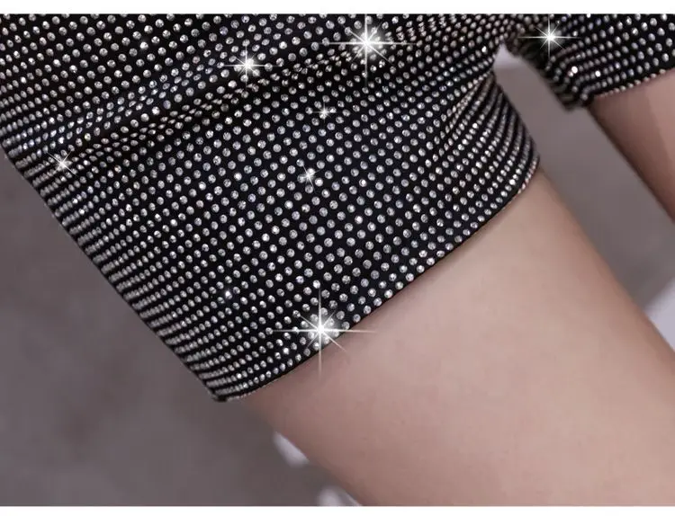 Black Rhinestone Shorts Women Chic Sexy Shiny Full Diamonds Female Stretch High Waist Glittering Bling Were Thin Hip Hot Pants