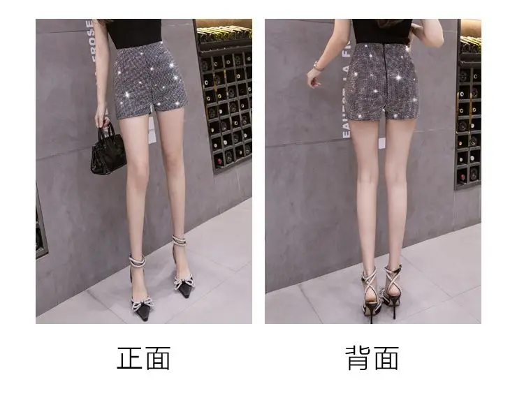 Black Rhinestone Shorts Women Chic Sexy Shiny Full Diamonds Female Stretch High Waist Glittering Bling Were Thin Hip Hot Pants