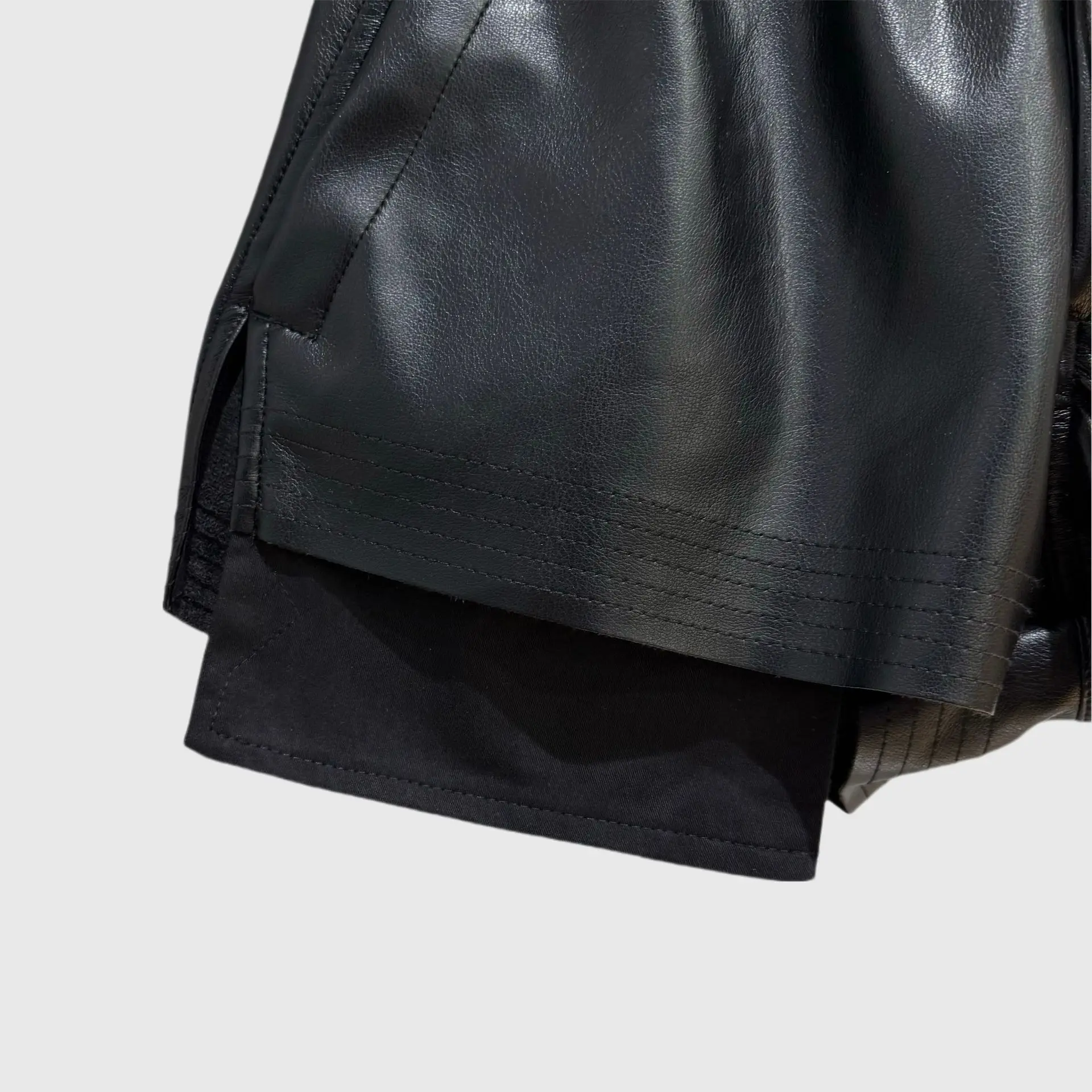 High Street Women's Dark Style Shorts Black PU Leather Elastic Waistband Drawstring Style Showing Leg Length Fashionable Shorts