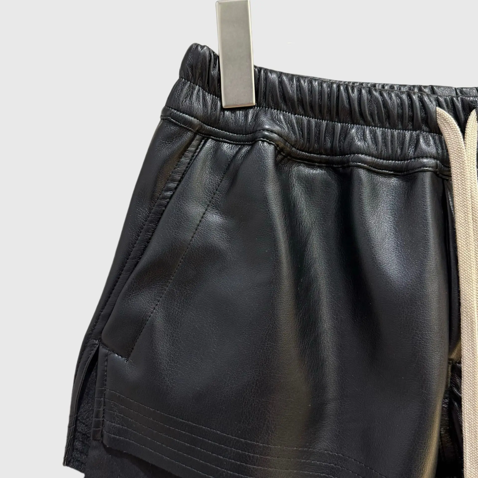 High Street Women's Dark Style Shorts Black PU Leather Elastic Waistband Drawstring Style Showing Leg Length Fashionable Shorts