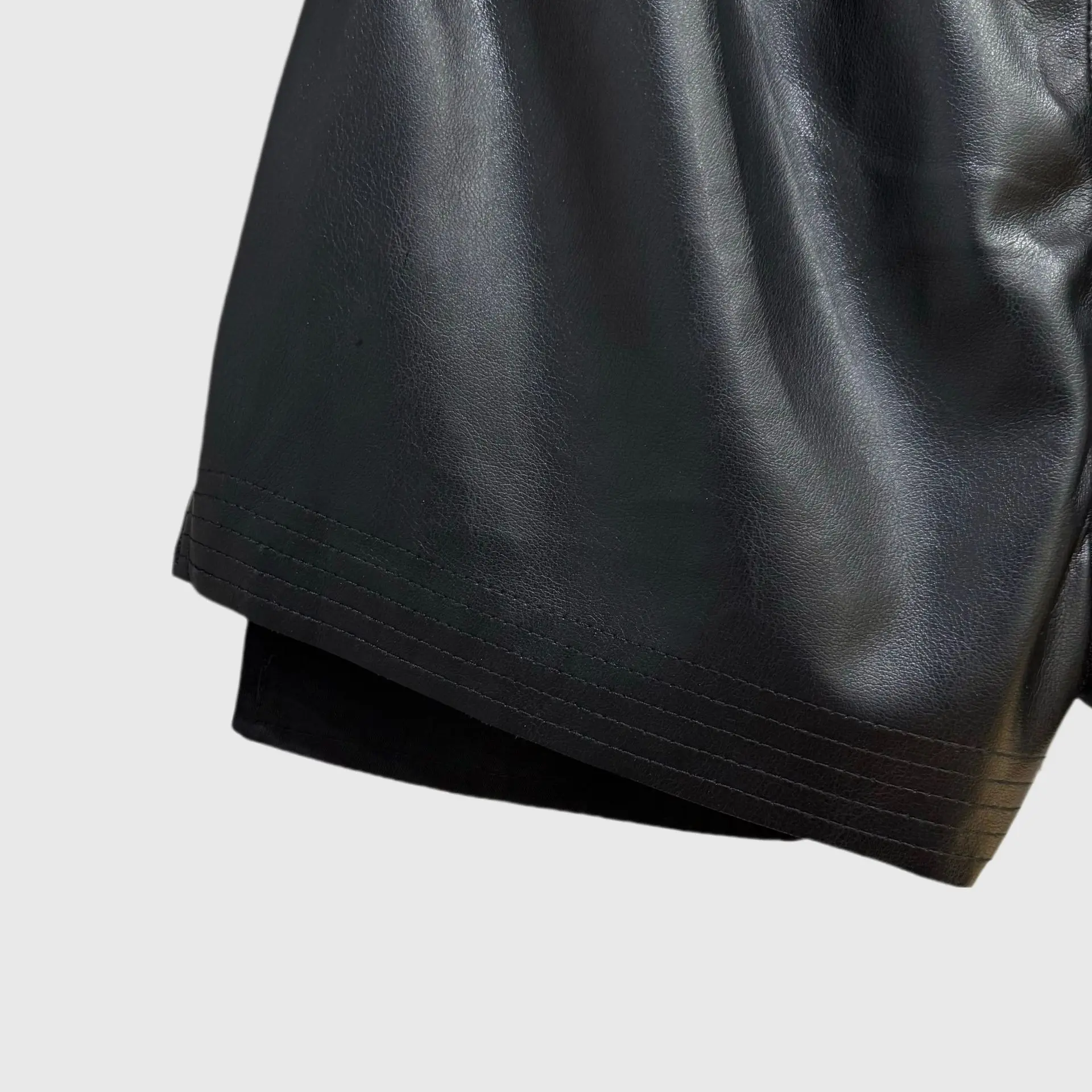 High Street Women's Dark Style Shorts Black PU Leather Elastic Waistband Drawstring Style Showing Leg Length Fashionable Shorts