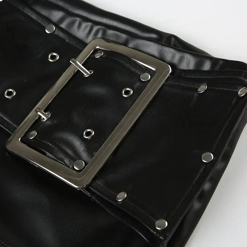 Sexy Rivet Buckle Belt Low Waist Leather Shorts for Women Y2k Spice Girl Punk Style Shorts Autumn New 2026