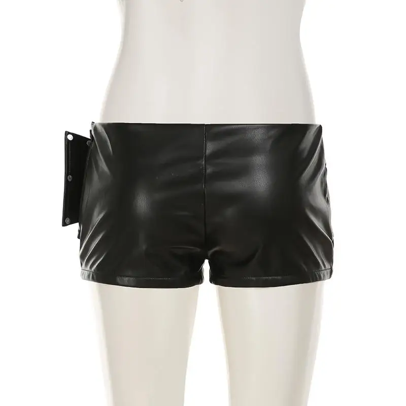 Sexy Rivet Buckle Belt Low Waist Leather Shorts for Women Y2k Spice Girl Punk Style Shorts Autumn New 2026