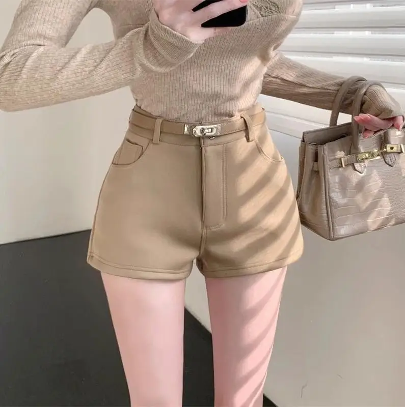 Aoaiiys Shorts Women's High Waist Spice Girls A-Line Short Khaki Elastic Casual Sexy Mini Shorts Spring Autumn New Fashion Short