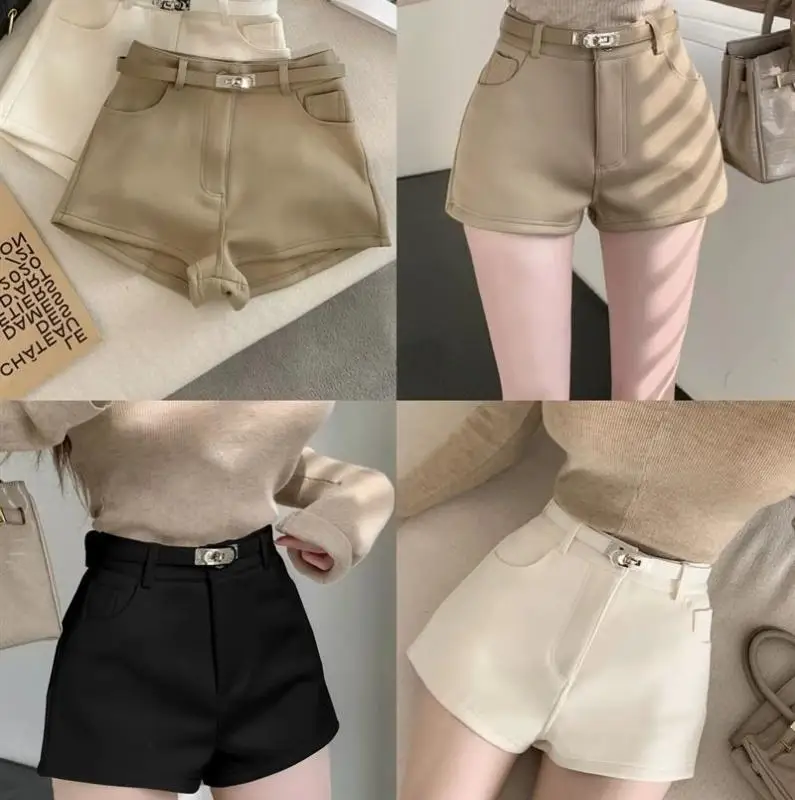 Aoaiiys Shorts Women's High Waist Spice Girls A-Line Short Khaki Elastic Casual Sexy Mini Shorts Spring Autumn New Fashion Short