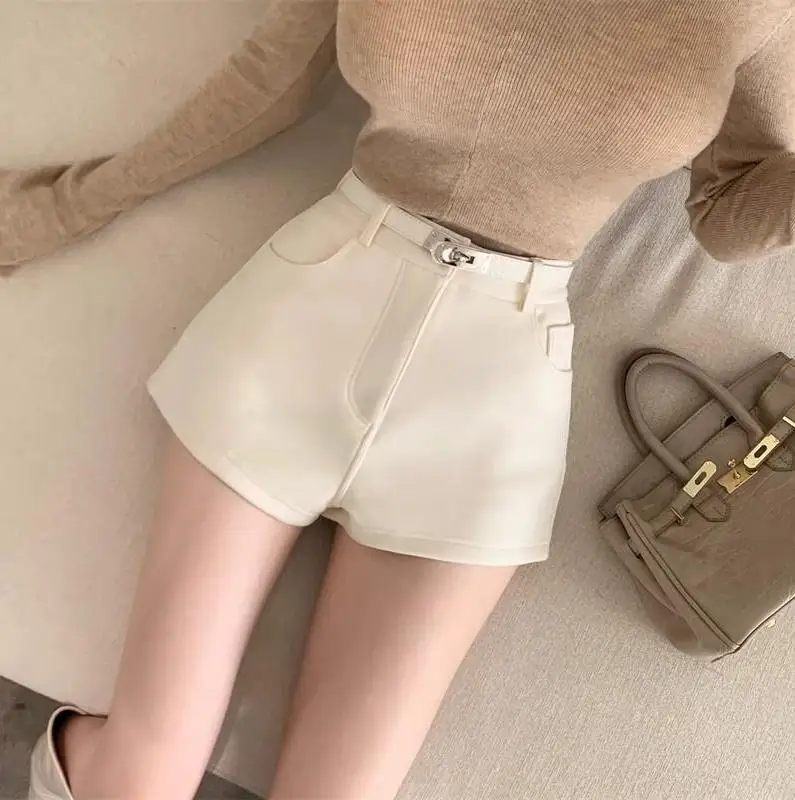 Aoaiiys Shorts Women's High Waist Spice Girls A-Line Short Khaki Elastic Casual Sexy Mini Shorts Spring Autumn New Fashion Short