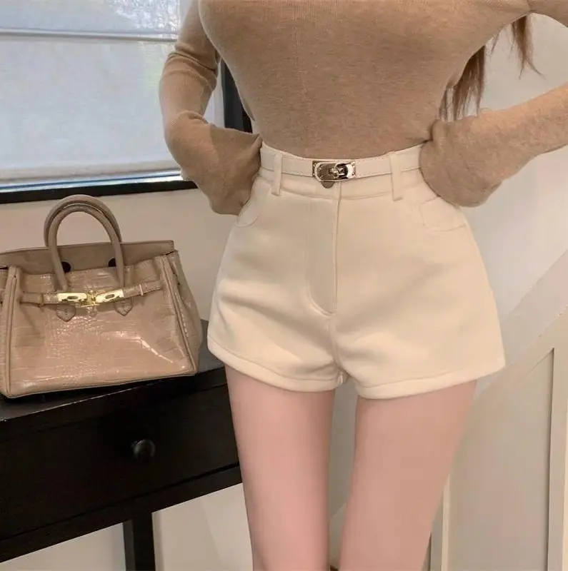 Aoaiiys Shorts Women's High Waist Spice Girls A-Line Short Khaki Elastic Casual Sexy Mini Shorts Spring Autumn New Fashion Short