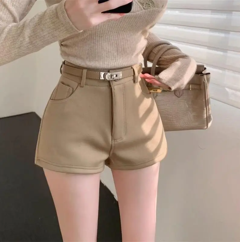Aoaiiys Shorts Women's High Waist Spice Girls A-Line Short Khaki Elastic Casual Sexy Mini Shorts Spring Autumn New Fashion Short