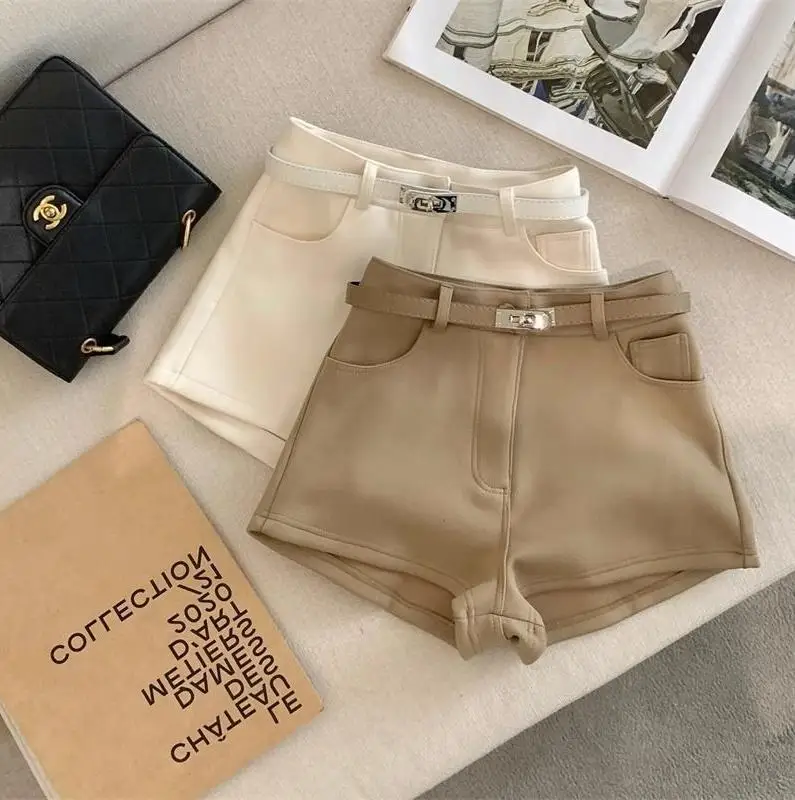 Aoaiiys Shorts Women's High Waist Spice Girls A-Line Short Khaki Elastic Casual Sexy Mini Shorts Spring Autumn New Fashion Short