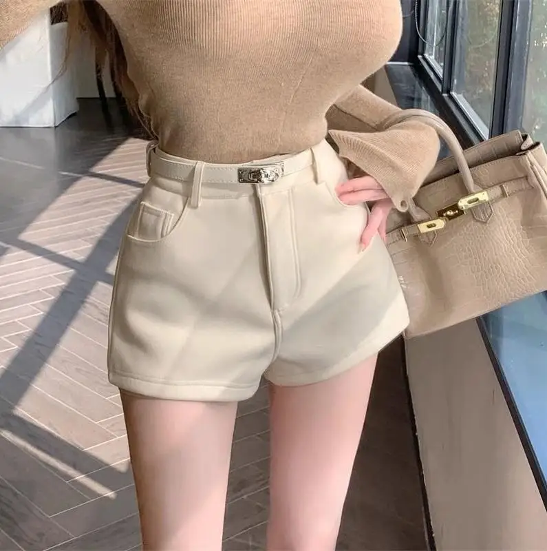 Aoaiiys Shorts Women's High Waist Spice Girls A-Line Short Khaki Elastic Casual Sexy Mini Shorts Spring Autumn New Fashion Short