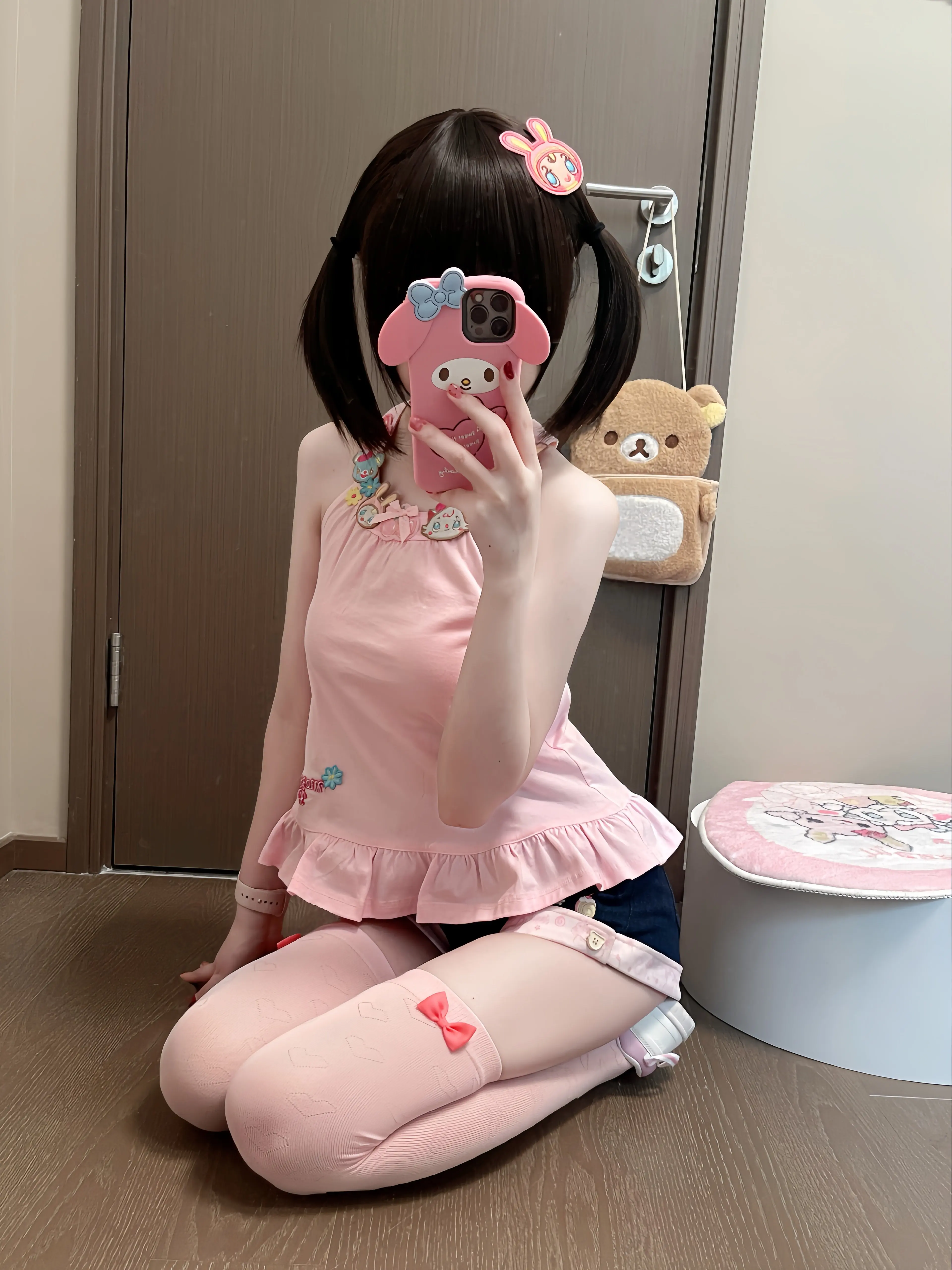 Original Japanese Sweet Girls Cartoon Embroidered Denim Shorts Summer New Daughter Clothing Y2k Shorts Short Sleeve T-shirt