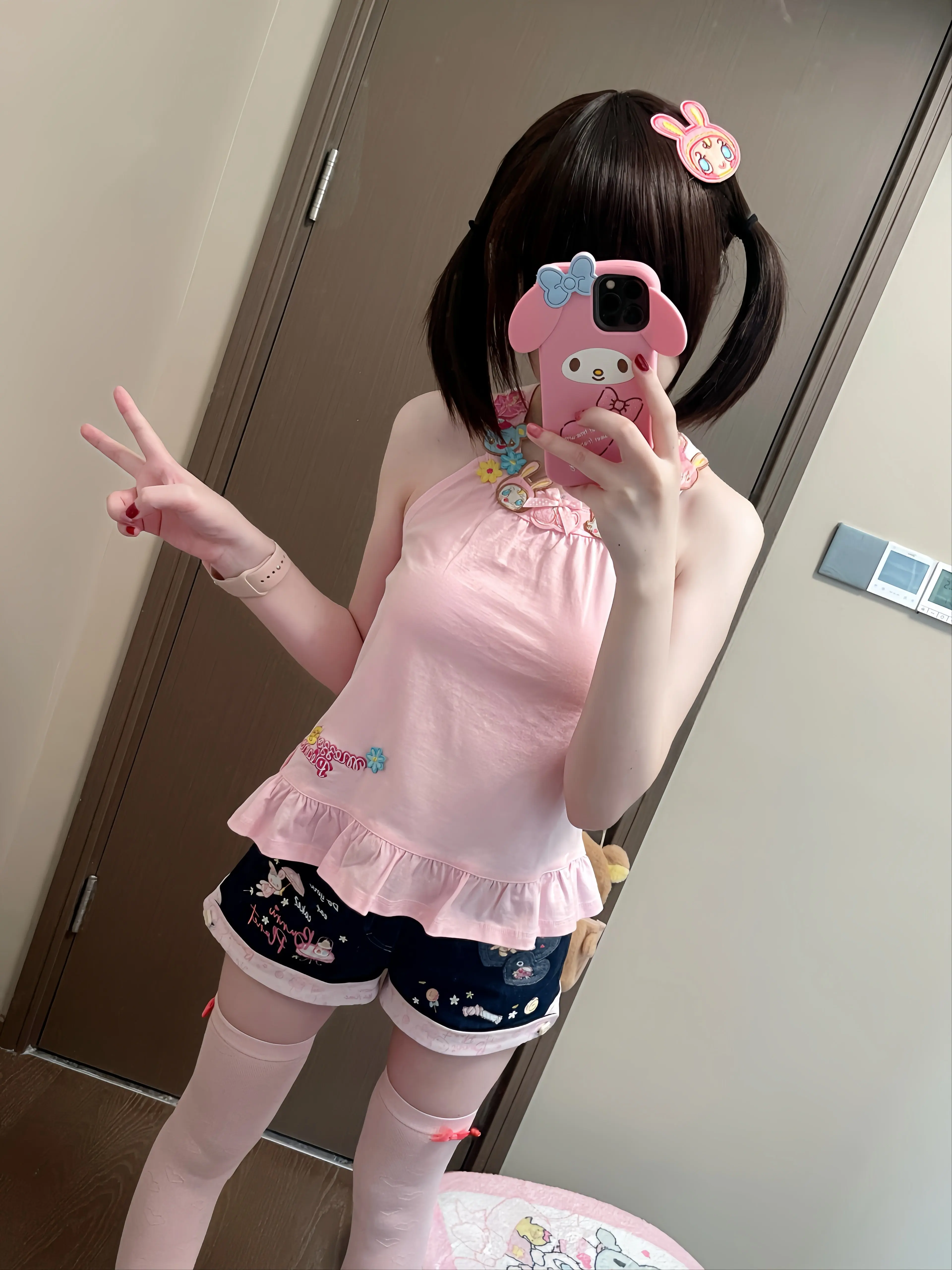 Original Japanese Sweet Girls Cartoon Embroidered Denim Shorts Summer New Daughter Clothing Y2k Shorts Short Sleeve T-shirt