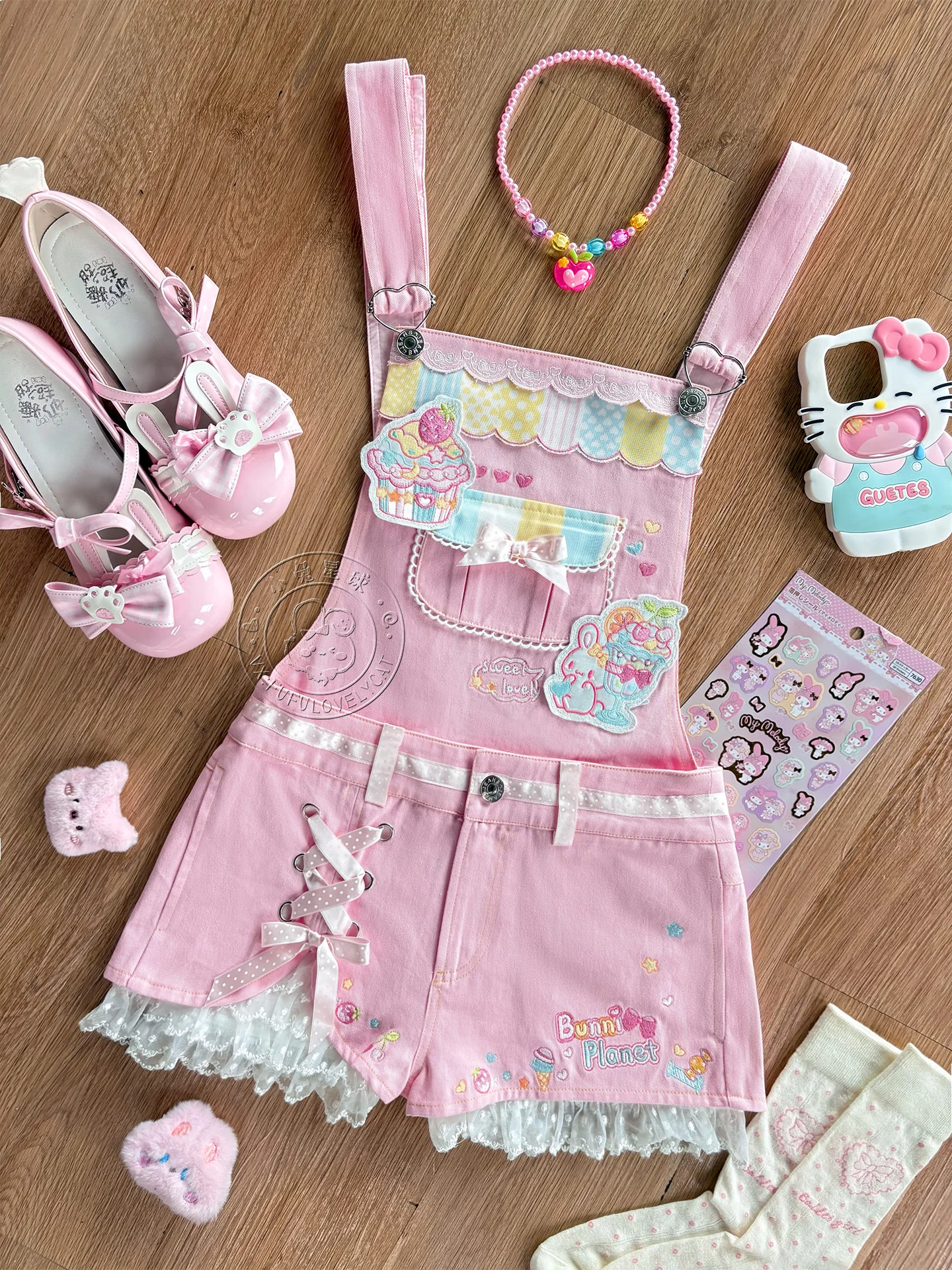 Japanese Soft Girls Kawaii Pink Strap Shorts Detachable Summer New Girl's Cute Bow Lace Embroidery Shorts Daughter's Clothing