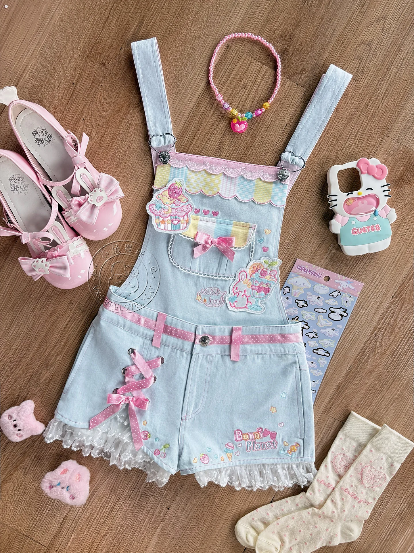 Japanese Soft Girls Kawaii Pink Strap Shorts Detachable Summer New Girl's Cute Bow Lace Embroidery Shorts Daughter's Clothing