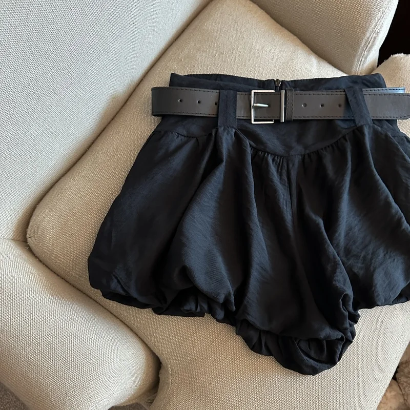 MEXZT Streetwear Belt Shorts Women Fashion Black High Waist Bud Shorts Summer Korean White Casual Design A Line Short Pants New
