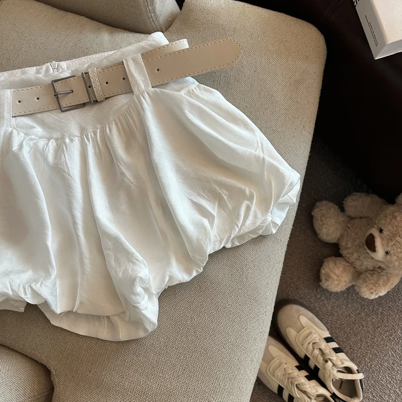 MEXZT Streetwear Belt Shorts Women Fashion Black High Waist Bud Shorts Summer Korean White Casual Design A Line Short Pants New
