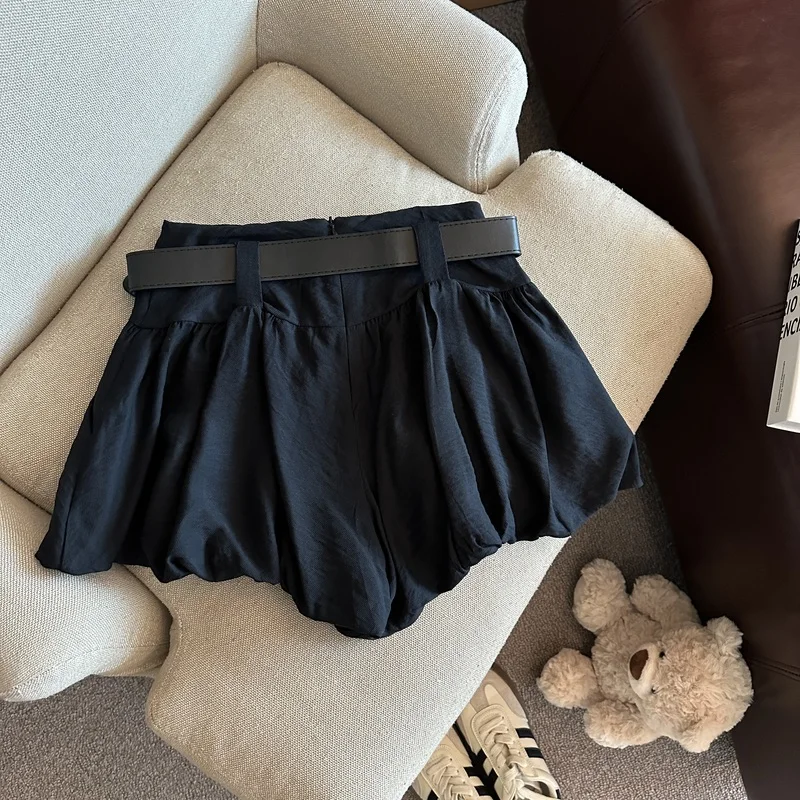 MEXZT Streetwear Belt Shorts Women Fashion Black High Waist Bud Shorts Summer Korean White Casual Design A Line Short Pants New