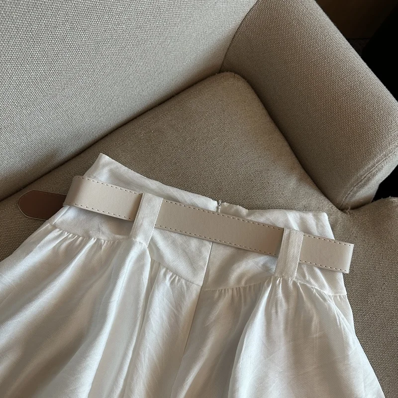 MEXZT Streetwear Belt Shorts Women Fashion Black High Waist Bud Shorts Summer Korean White Casual Design A Line Short Pants New