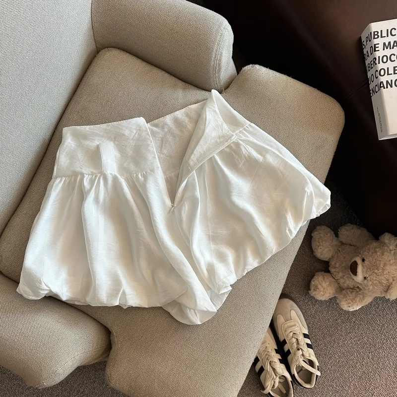 MEXZT Streetwear Belt Shorts Women Fashion Black High Waist Bud Shorts Summer Korean White Casual Design A Line Short Pants New