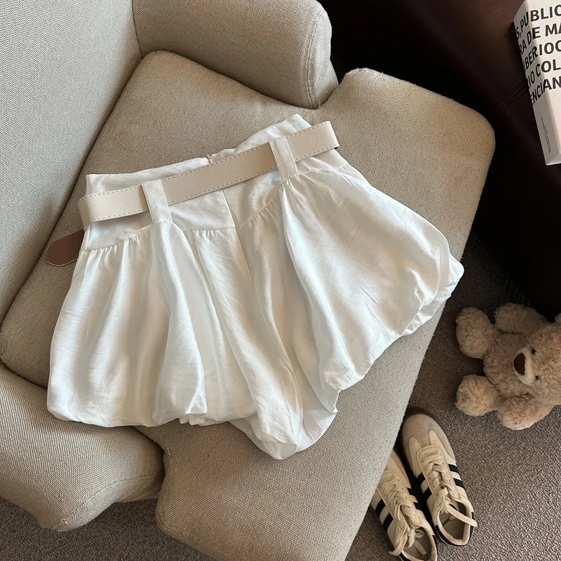 MEXZT Streetwear Belt Shorts Women Fashion Black High Waist Bud Shorts Summer Korean White Casual Design A Line Short Pants New