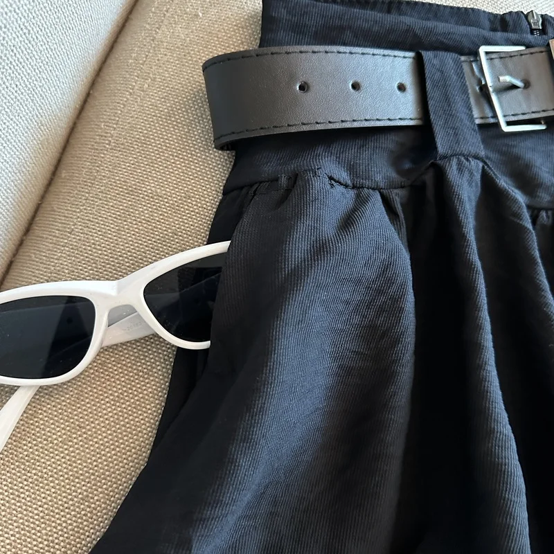 MEXZT Streetwear Belt Shorts Women Fashion Black High Waist Bud Shorts Summer Korean White Casual Design A Line Short Pants New