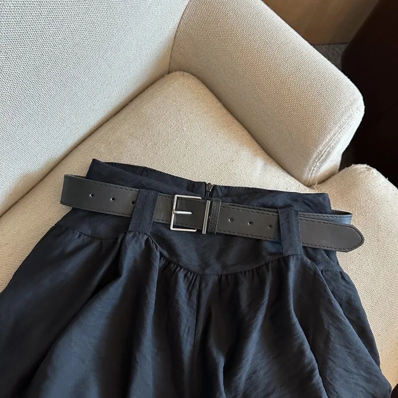 MEXZT Streetwear Belt Shorts Women Fashion Black High Waist Bud Shorts Summer Korean White Casual Design A Line Short Pants New