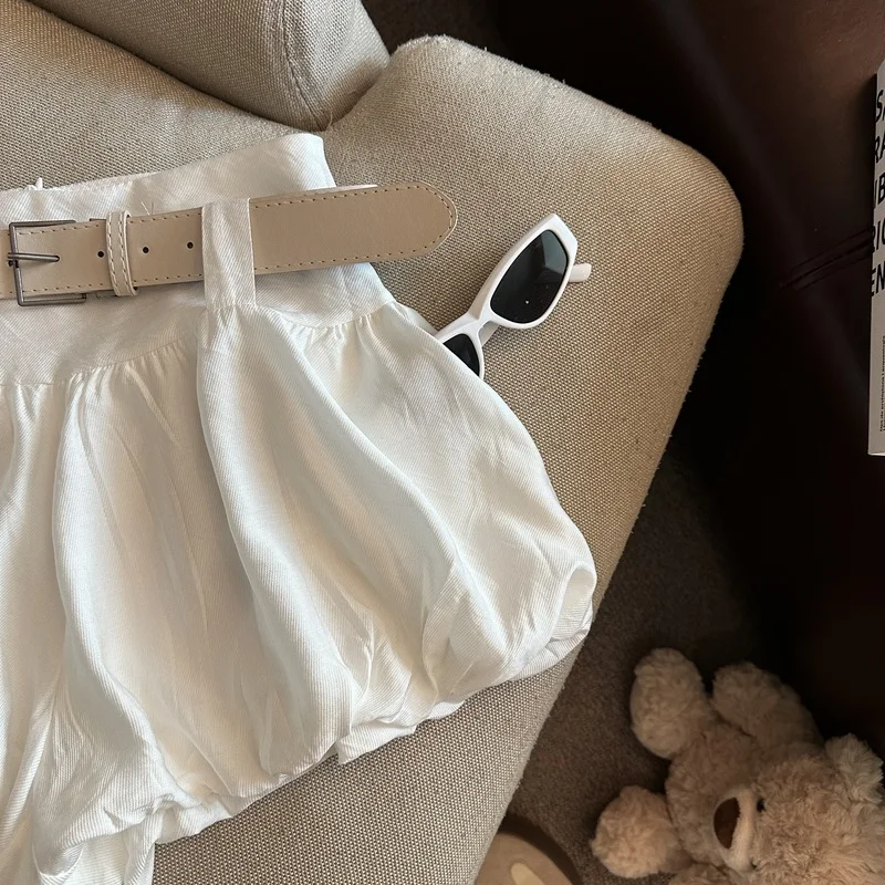 MEXZT Streetwear Belt Shorts Women Fashion Black High Waist Bud Shorts Summer Korean White Casual Design A Line Short Pants New